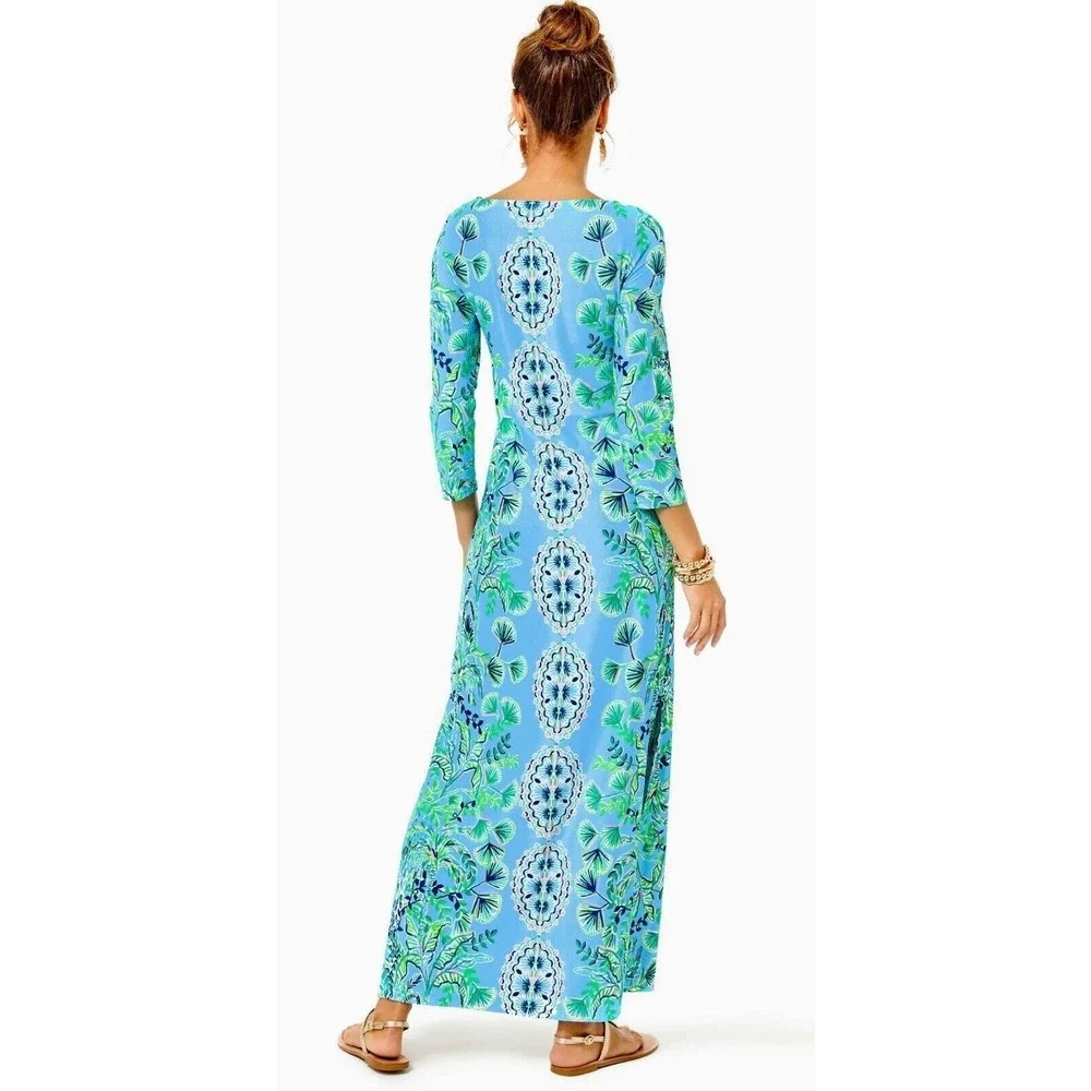 Lilly Pulitzer Seralina UPF 50 Maxi Dress Frenchie Blue Mosaic Shells Sz S - Picture 4 of 11